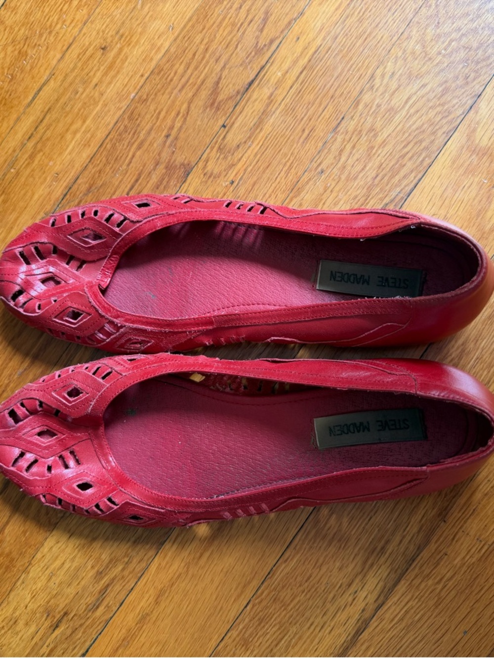 Steve Madden Red Laser-Cut Leather Flats